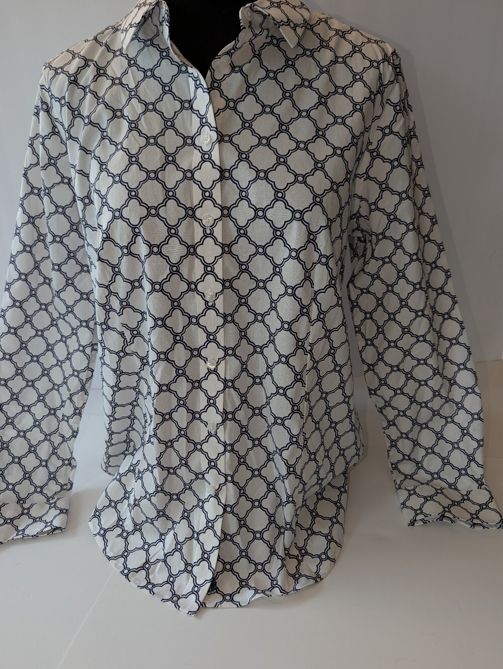NWT Talbots Navy Blue And White Button Down Non-Iron Shirt, Size 16P